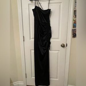 Satin Black Prom Dress w/ Slit